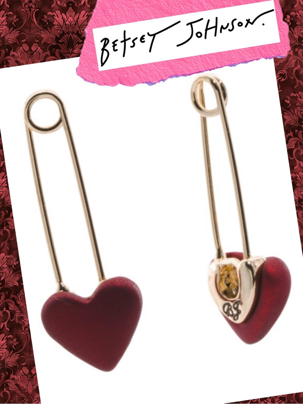 Betsey Johnson Earrings Safety Pin Heart Valentines Holiday 2025 NWT